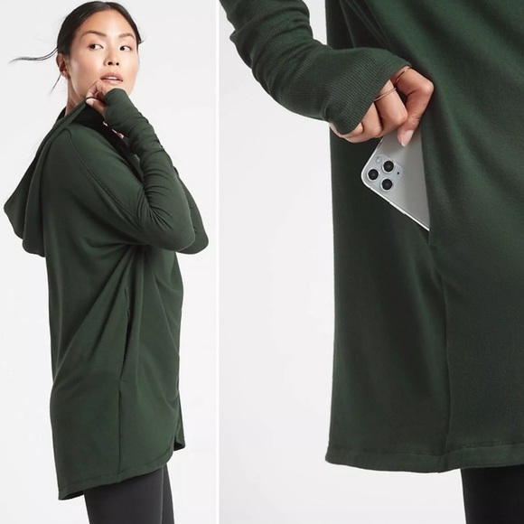 Athleta Purana Wrap Forest Green Sweatshirt Sz M Gently Loved - Picture 2 of 9
